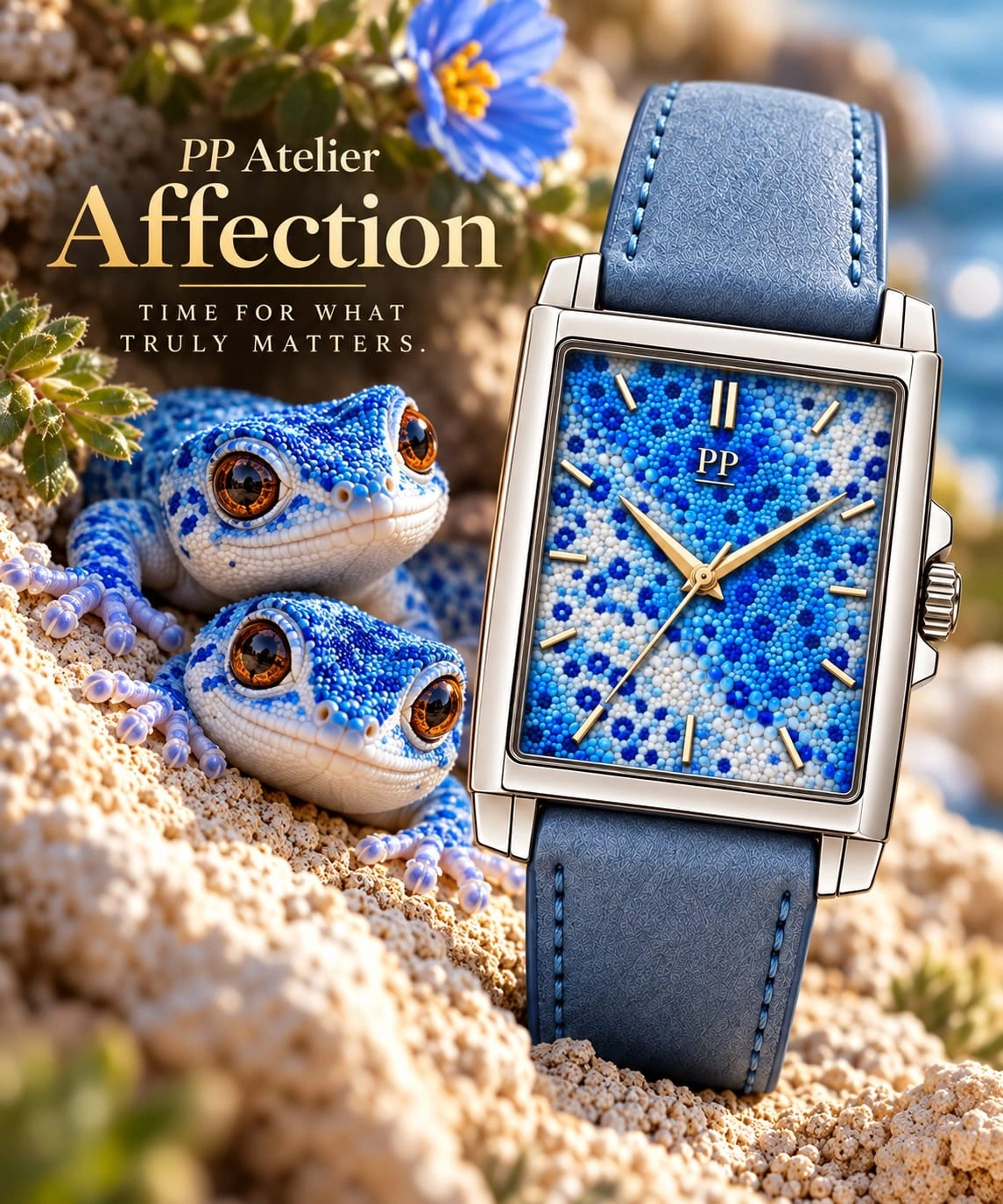 PP Atelier Affection · conceito de mostrador azul e branco